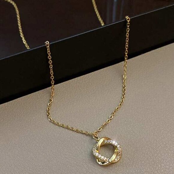14k Gold Filled Knot Pendant Necklace with Sparkling Stones - Picture 2 of 4